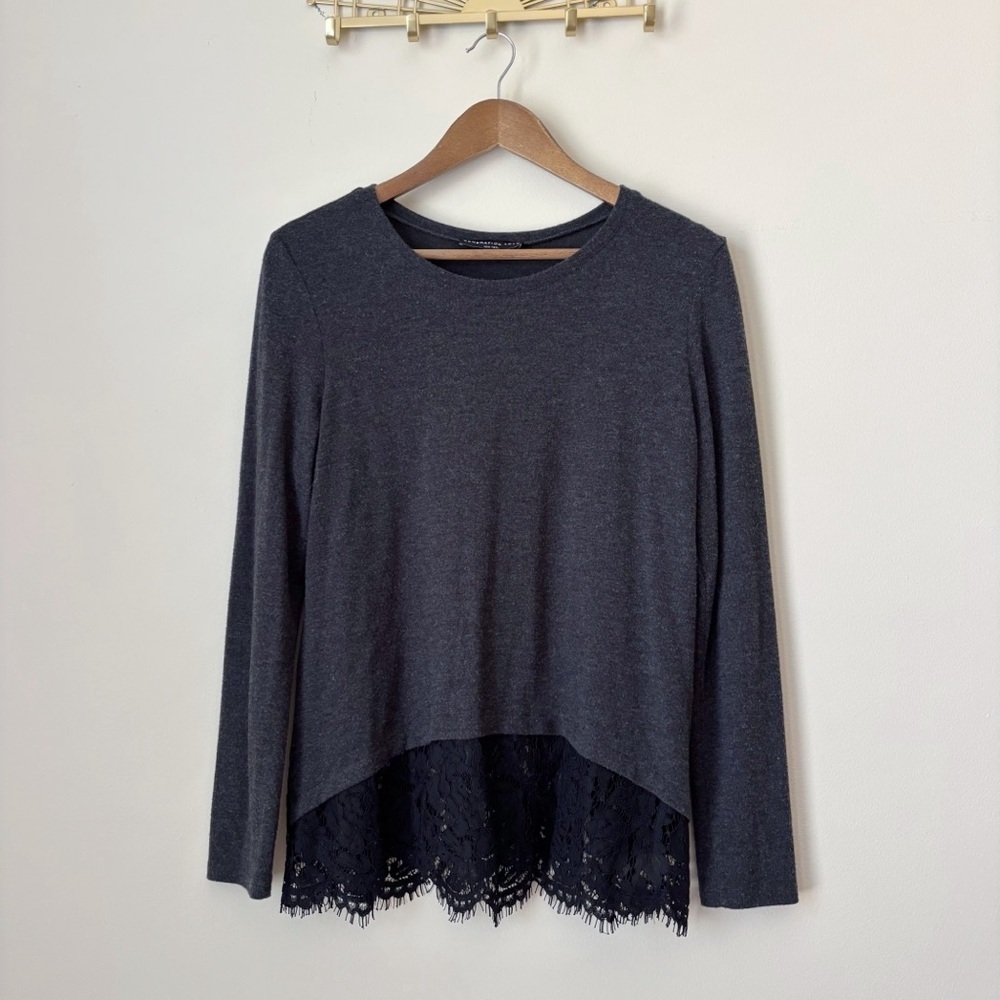 Generation Love Grey Lace Trim Sweater Medium Dark Romance